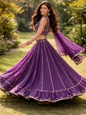 Beautiful Purple Embellished Lehenga Set